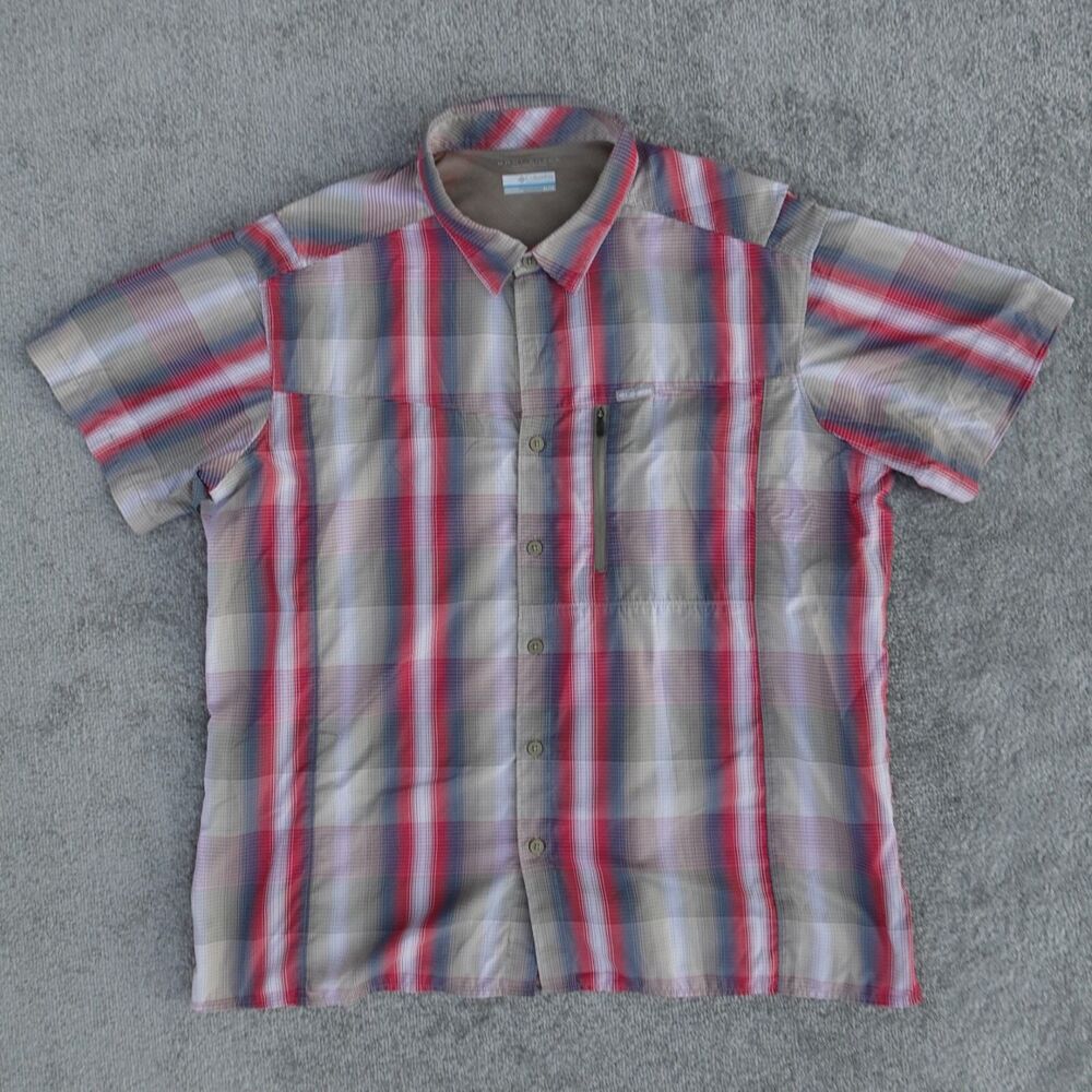 Columbia Shirt Mens XL Plaid Short Sleeve Button Up Omni-Shade Hiking Fishing UV